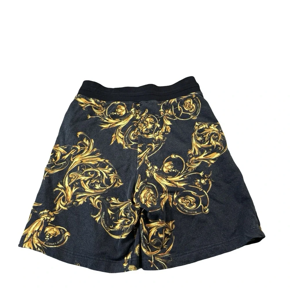 Versace Jeans Couture Black Gold Medallion Sweatshorts Mens Small 72GAD3B1